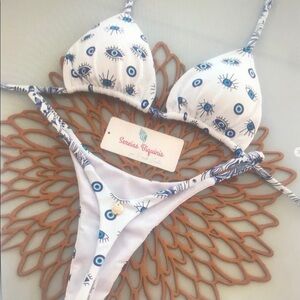 White and Blue Eye Print Bikini